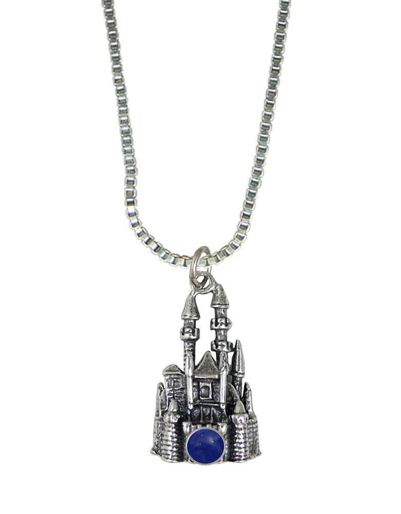 Sterling Silver 3D Queen's Castle Charm With Lapis Lazuli